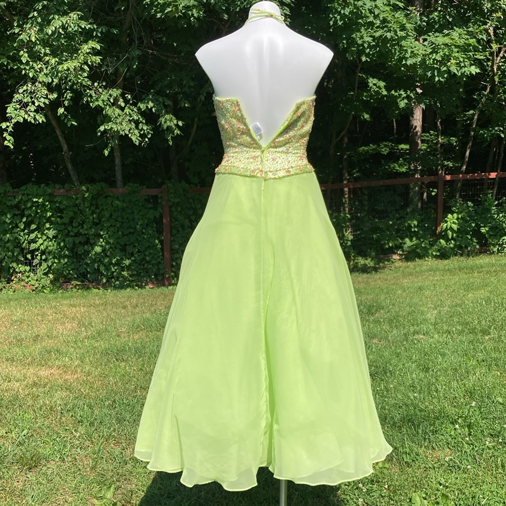 Tiffany Designs key lime green formal beaded halter gown labeled 8 but is 4 - Picture 9 of 12